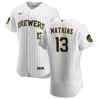 Milwaukee Brewers #13 Mark Mathias Men's Nike White Home 2020 Authentic Player MLB Jersey