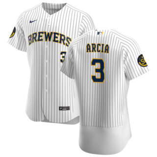 Milwaukee Brewers #3 Orlando Arcia Men's Nike White Home 2020 Authentic Player MLB Jersey
