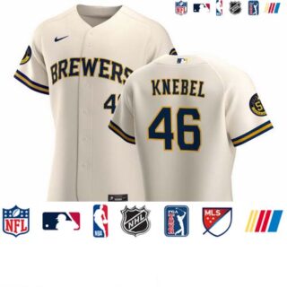 Milwaukee Brewers #46 Corey Knebel Men's Nike Cream Home 2020 Authentic Player MLB Jersey