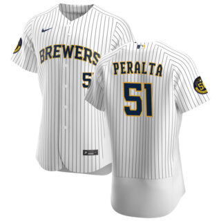 Milwaukee Brewers #51 Freddy Peralta Men's Nike White Home 2020 Authentic Player MLB Jersey