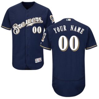 Milwaukee Brewers Navy Men's Customized Flexbase Jersey