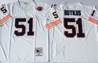 Mitchell&Ness Bears #51 Dick Butkus white Throwback Stitched NFL Jerseys