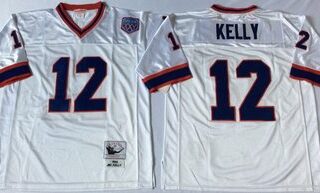 Mitchell And Ness Bills #12 Jim Kelly White Throwback Stitched NFL Jersey