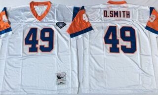 Mitchell And Ness Broncos ##49 Dennis Smith white Throwback Stitched NFL Jersey