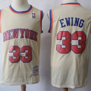 Mitchell And Ness Knicks #33 Patrick Ewing Cream Throwback Stitched NBA Jersey