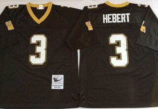 Mitchell And Ness Saints #3 Bobby Hebert Black Throwback Stitched NFL Jerseys