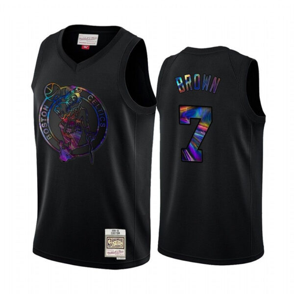 Mitchell and Ness Celtics #7 Jaylen Brown Men's Iridescent HWC Limited NBA Jersey - Black