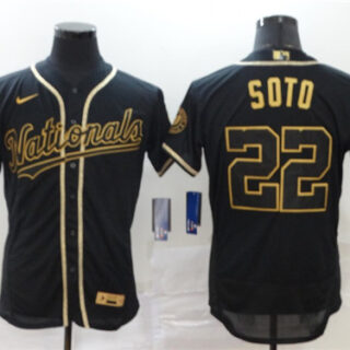 Nationals 22 Juan Soto Black Gold 2020 Nike Flexbase Jersey