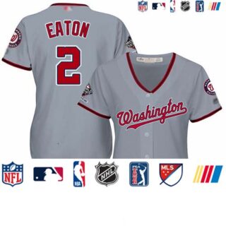 Nationals #2 Adam Eaton Grey Road 2019 World Series Champions Women's Stitched Baseball Jersey