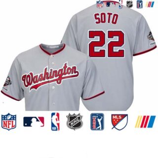 Nationals #22 Juan Soto Grey Cool Base 2019 World Series Champions Stitched Youth Baseball Jersey