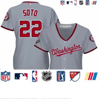 Nationals #22 Juan Soto Grey Road 2019 World Series Bound Women's Stitched Baseball Jersey