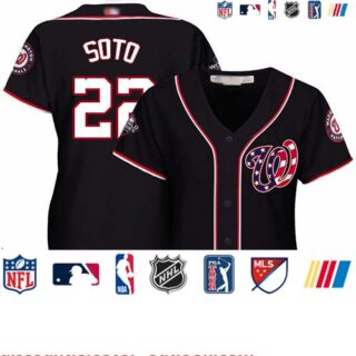 Nationals #22 Juan Soto Navy Blue Alternate 2019 World Series Bound Women's Stitched Baseball Jersey