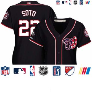 Nationals #22 Juan Soto Navy Blue Alternate 2019 World Series Champions Women's Stitched Baseball Jersey