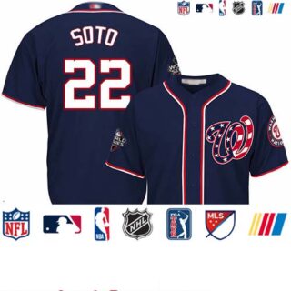 Nationals #22 Juan Soto Navy Blue New Cool Base 2019 World Series Bound Stitched Baseball Jersey