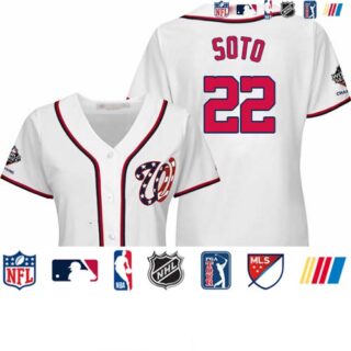 Nationals #22 Juan Soto White Home 2019 World Series Champions Women's Stitched Baseball Jersey
