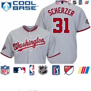 Nationals #31 Max Scherzer Grey New Cool Base 2019 World Series Bound Stitched Baseball Jersey