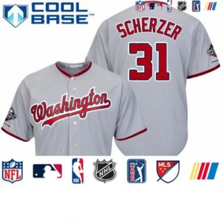 Nationals #31 Max Scherzer Grey New Cool Base 2019 World Series Champions Stitched Baseball Jersey