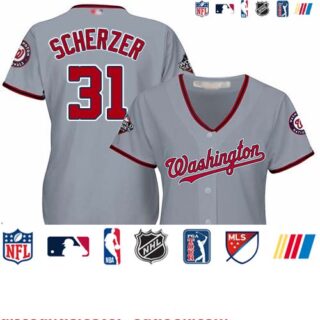 Nationals #31 Max Scherzer Grey Road 2019 World Series Bound Women's Stitched Baseball Jersey