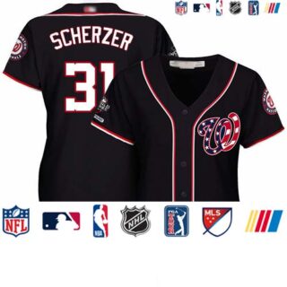 Nationals #31 Max Scherzer Navy Blue Alternate 2019 World Series Champions Women's Stitched Baseball Jersey