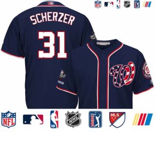 Nationals #31 Max Scherzer Navy Blue New Cool Base 2019 World Series Champions Stitched Baseball Jersey