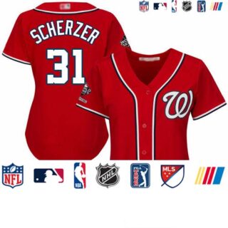 Nationals #31 Max Scherzer Red Alternate 2019 World Series Champions Women's Stitched Baseball Jersey