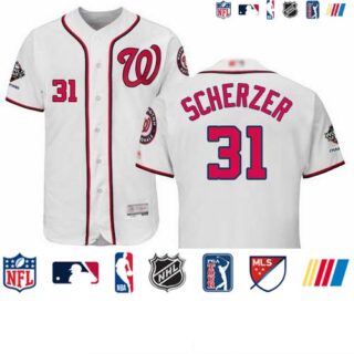 Nationals #31 Max Scherzer White Flexbase Authentic Collection 2019 World Series Champions Stitched Baseball Jersey
