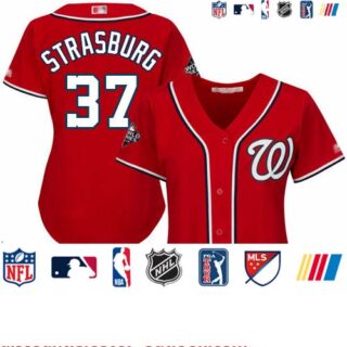 Nationals #37 Stephen Strasburg Red Alternate 2019 World Series Bound Women's Stitched Baseball Jersey