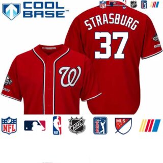 Nationals #37 Stephen Strasburg Red New Cool Base 2019 World Series Champions Stitched Baseball Jersey