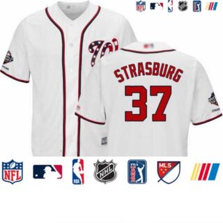 Nationals #37 Stephen Strasburg White New Cool Base 2019 World Series Champions Stitched Baseball Jersey
