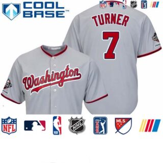 Nationals #7 Trea Turner Grey Cool Base 2019 World Series Champions Stitched Youth Baseball Jersey