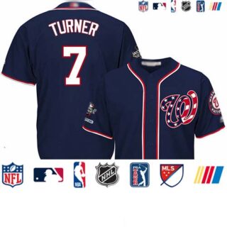 Nationals #7 Trea Turner Navy Blue Cool Base 2019 World Series Champions Stitched Youth Baseball Jersey