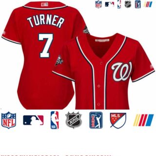 Nationals #7 Trea Turner Red Alternate 2019 World Series Bound Women's Stitched Baseball Jersey
