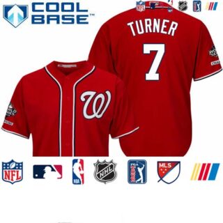 Nationals #7 Trea Turner Red New Cool Base 2019 World Series Champions Stitched Baseball Jersey