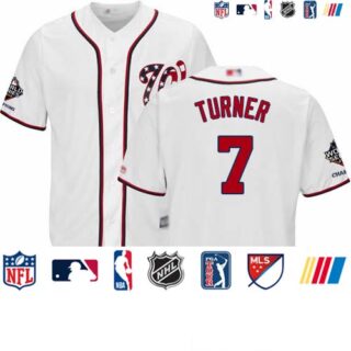 Nationals #7 Trea Turner White New Cool Base 2019 World Series Champions Stitched Baseball Jersey