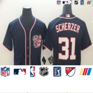 Nationals 31 Max Scherzer Navy Cool Base Jersey