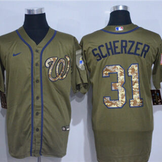 Nationals 31 Max Scherzer Olive 2020 Nike Cool Base Jersey