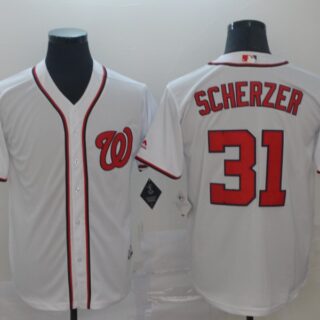Nationals 31 Max Scherzer White Cool Base Jersey
