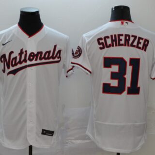 Nationals 31 Max Scherzer White Nike 2020 Flexbase Jersey