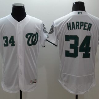 Nationals 34 Bryce Harper White St. Patrick's Day Flexbase Jersey