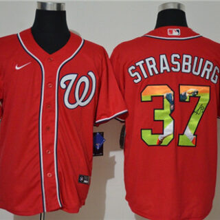 Nationals 37 Stephen Strasburg Red Nike Cool Base Player Jersey