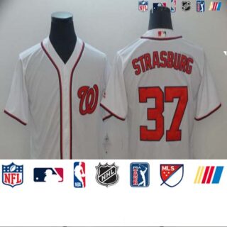 Nationals 37 Stephen Strasburg White Cool Base Jersey