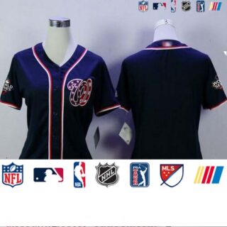 Nationals Blank Navy Blue Alternate 2 2019 World Series Bound Women's Stitched Baseball Jersey