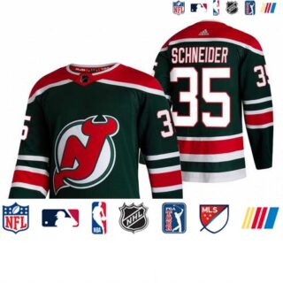 New Jersey Devils #35 Corey Schneider Green Men's Adidas 2020-21 Reverse Retro Alternate NHL Jersey