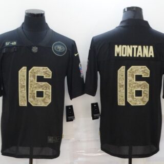 Nike 49ers 16 Joe Montana Black Camo 2020 Salute To Service Limited Jersey
