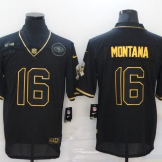 Nike 49ers 16 Joe Montana Black Gold 2020 Salute To Service Limited Jersey