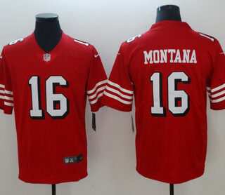 Nike 49ers 16 Joe Montana Red 2018 Vapor Untouchable Limited Jersey