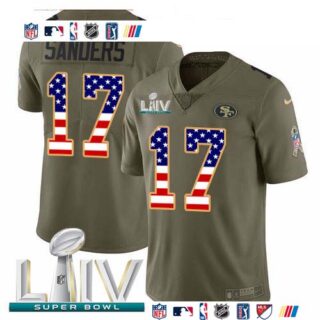 Nike 49ers #17 Emmanuel Sanders Olive USA Flag Super Bowl LIV 2020 Men's Stitched NFL Limited 2017 Salute To Service Jersey