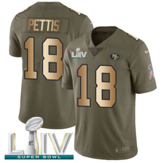 Nike 49ers #18 Dante Pettis Olive Gold Super Bowl LIV 2020 Men's Stitched NFL Limited 2017 Salute To Service Jersey