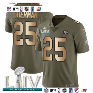 Nike 49ers #25 Richard Sherman Olive Gold Super Bowl LIV 2020 Men's Stitched NFL Limited 2017 Salute To Service Jersey