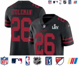 Nike 49ers #26 Tevin Coleman Black Super Bowl LIV 2020 Alternate Men's Stitched NFL Vapor Untouchable Limited Jersey